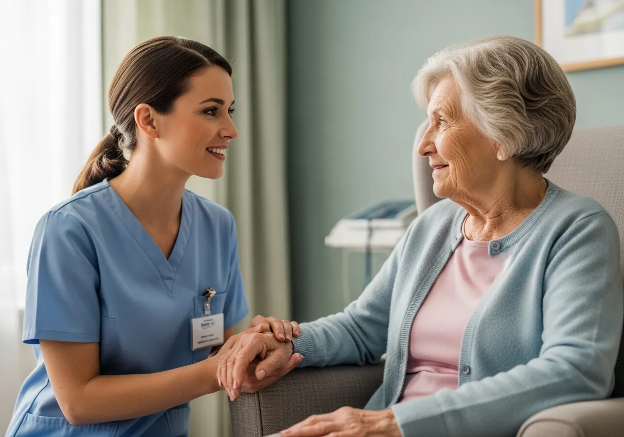 Aide-soignante avec une patiente âgée